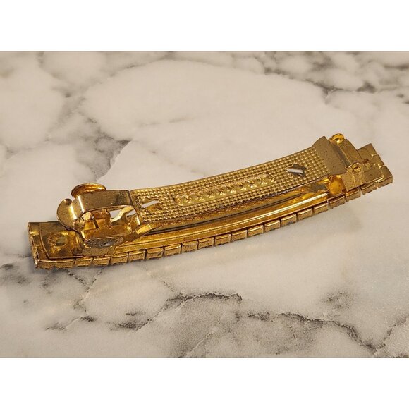 Vintage Gold Tone & Rhinestone Hair Clip Barrette - Picture 3 of 4